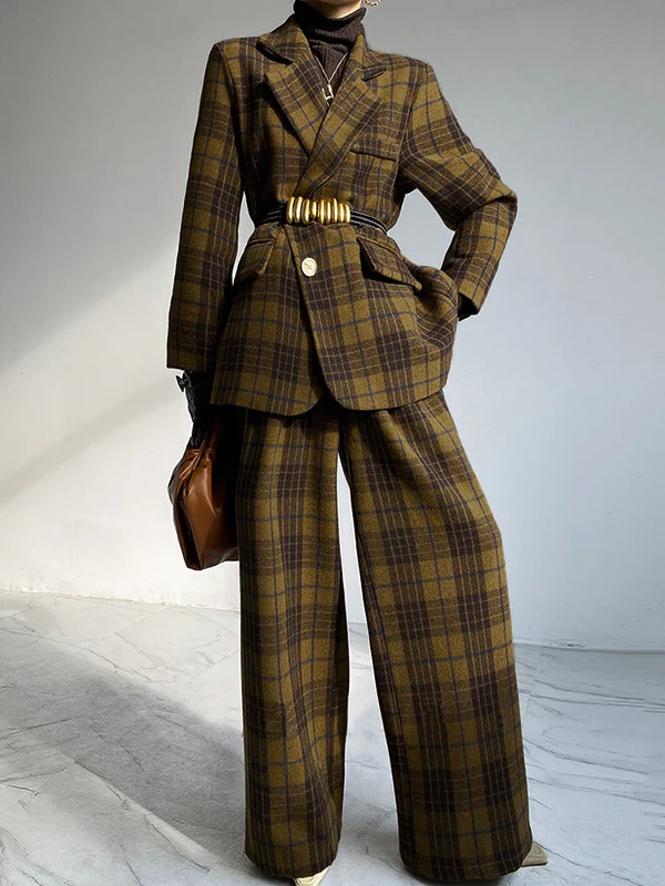 High Waisted Loose Plaid Split-Joint Pants Trousers - Image 2