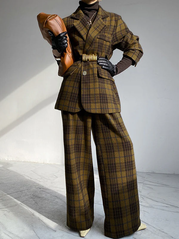 High Waisted Loose Plaid Split-Joint Pants Trousers - Image 3
