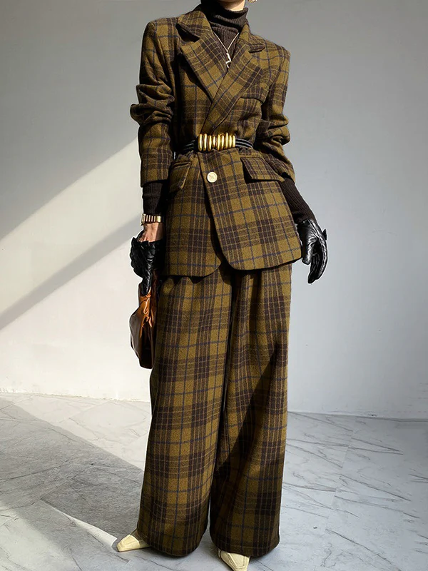 High Waisted Loose Plaid Split-Joint Pants Trousers - Image 5