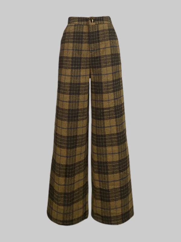 High Waisted Loose Plaid Split-Joint Pants Trousers - Image 6