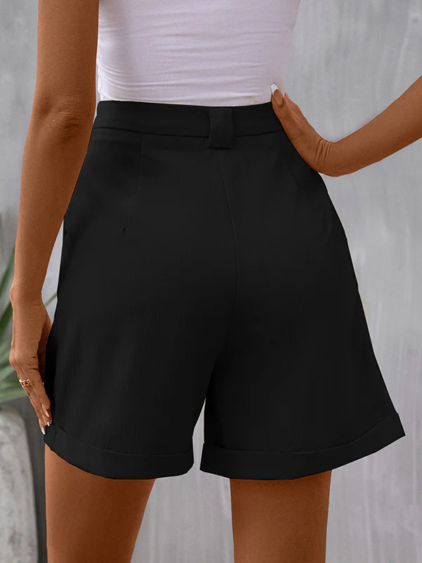 High Waisted Loose Pleated Pockets Solid Color Shorts Bottoms - Image 5