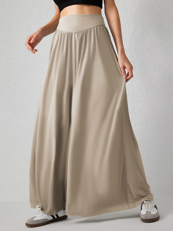 High Waisted Loose Pleated Pockets Solid Color Split-Joint Pants Trousers - Image 10