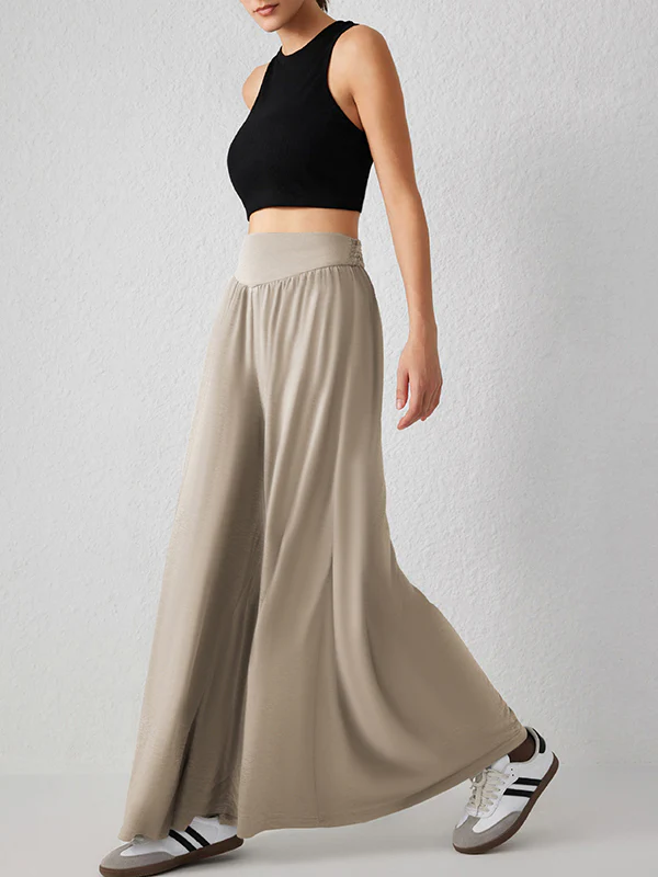 High Waisted Loose Pleated Pockets Solid Color Split-Joint Pants Trousers - Image 12