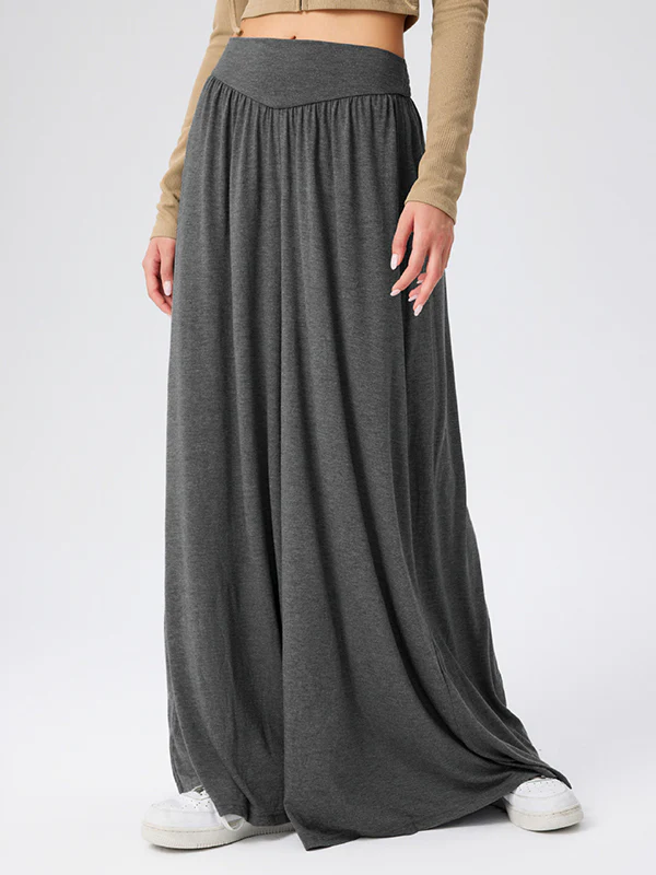 High Waisted Loose Pleated Pockets Solid Color Split-Joint Pants Trousers - Image 13