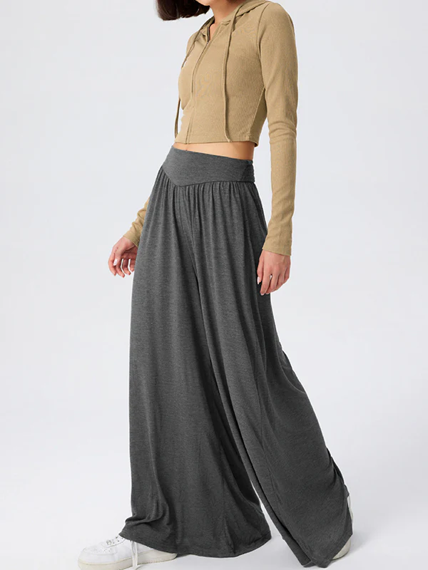 High Waisted Loose Pleated Pockets Solid Color Split-Joint Pants Trousers - Image 15