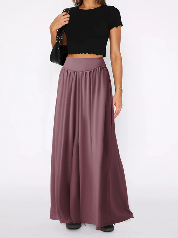 High Waisted Loose Pleated Pockets Solid Color Split-Joint Pants Trousers - Image 16
