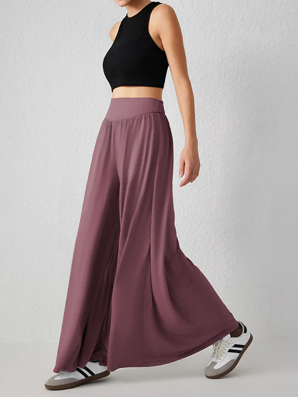 High Waisted Loose Pleated Pockets Solid Color Split-Joint Pants Trousers - Image 17