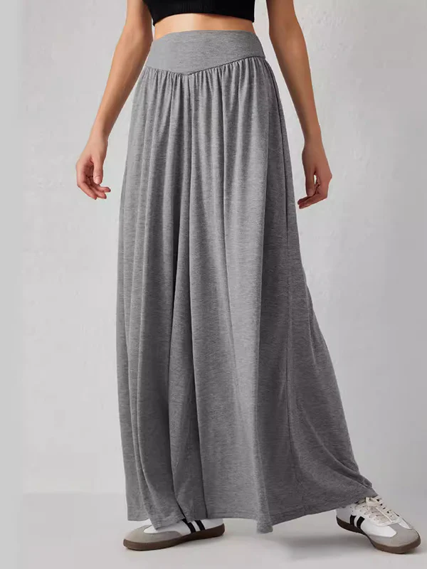 High Waisted Loose Pleated Pockets Solid Color Split-Joint Pants Trousers - Image 2