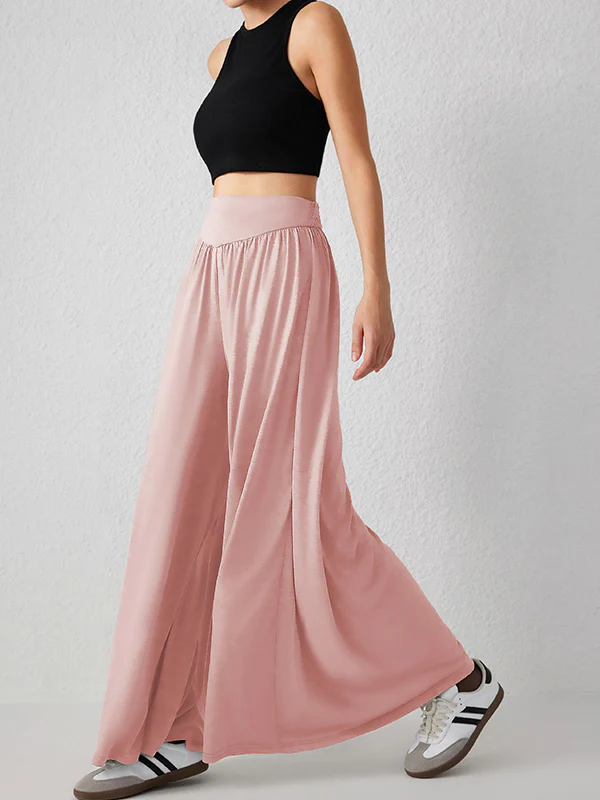 High Waisted Loose Pleated Pockets Solid Color Split-Joint Pants Trousers - Image 20