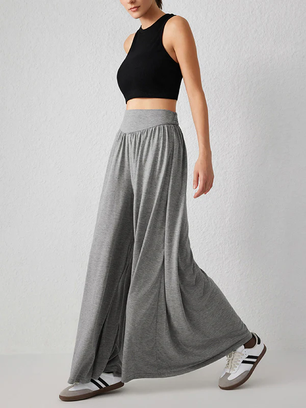 High Waisted Loose Pleated Pockets Solid Color Split-Joint Pants Trousers - Image 21