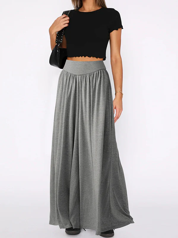 High Waisted Loose Pleated Pockets Solid Color Split-Joint Pants Trousers - Image 22