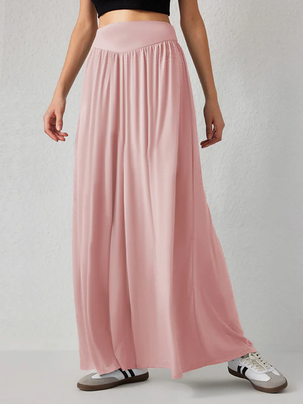 High Waisted Loose Pleated Pockets Solid Color Split-Joint Pants Trousers - Image 3