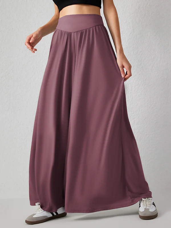 High Waisted Loose Pleated Pockets Solid Color Split-Joint Pants Trousers - Image 4