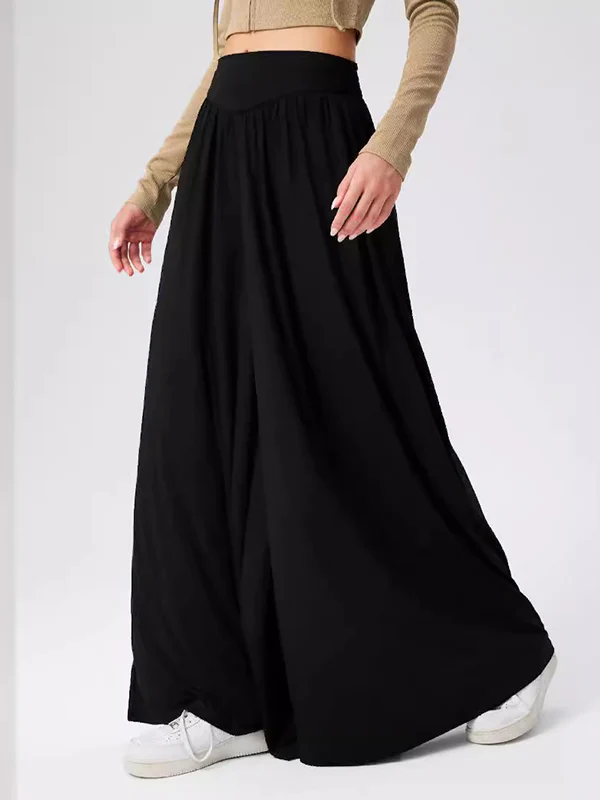 High Waisted Loose Pleated Pockets Solid Color Split-Joint Pants Trousers - Image 6