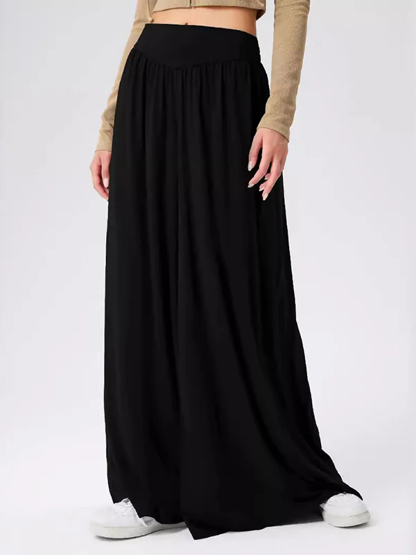 High Waisted Loose Pleated Pockets Solid Color Split-Joint Pants Trousers - Image 7
