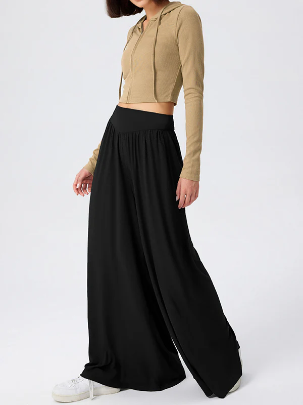 High Waisted Loose Pleated Pockets Solid Color Split-Joint Pants Trousers - Image 9