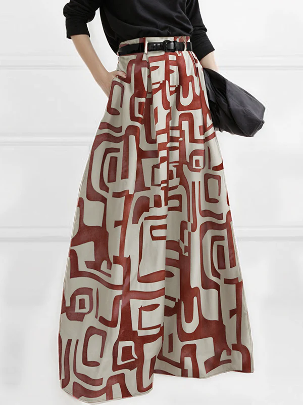 High Waisted Loose Pleated Printed Split-Joint Pants Trousers - Image 3