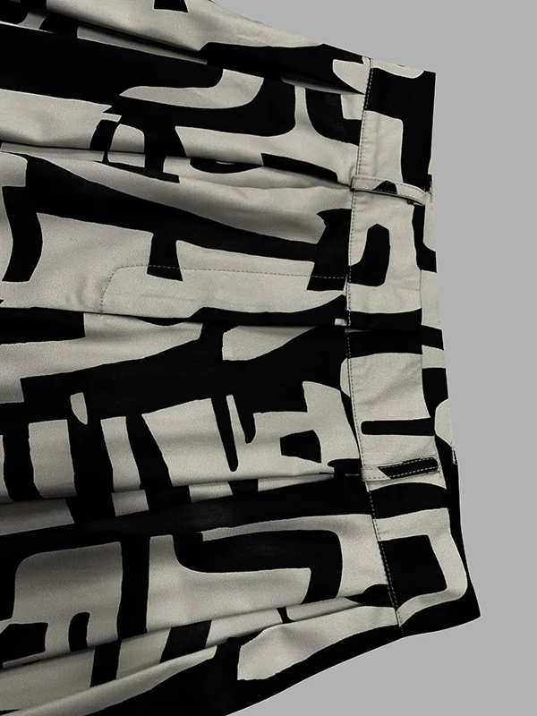 High Waisted Loose Pleated Printed Split-Joint Pants Trousers - Image 8