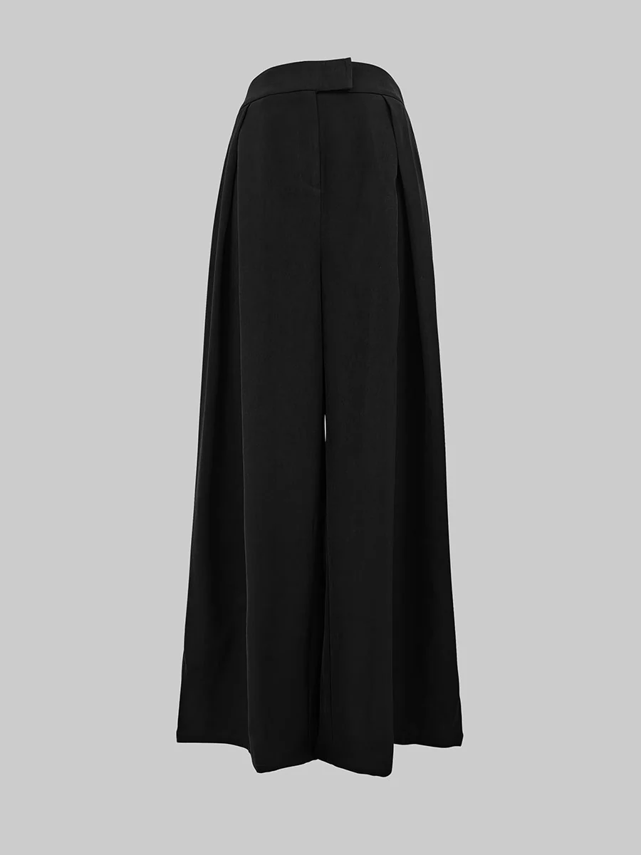 High Waisted Loose Pleated Solid Color Pants - Image 10