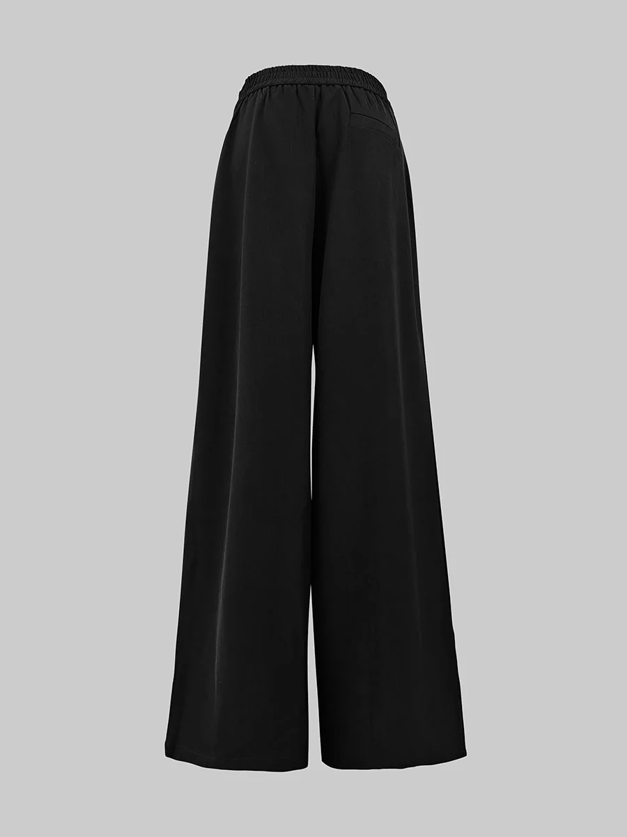 High Waisted Loose Pleated Solid Color Pants - Image 11