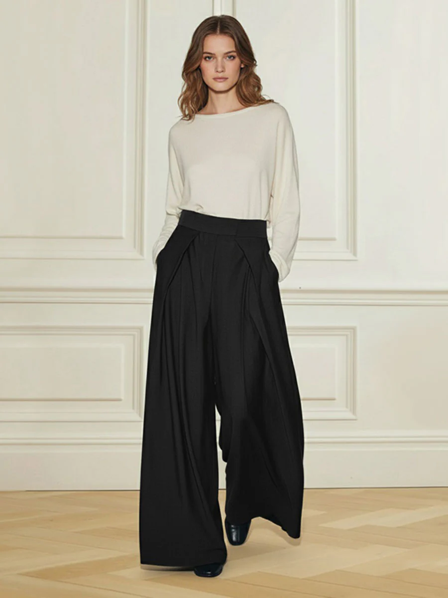 High Waisted Loose Pleated Solid Color Pants - Image 7