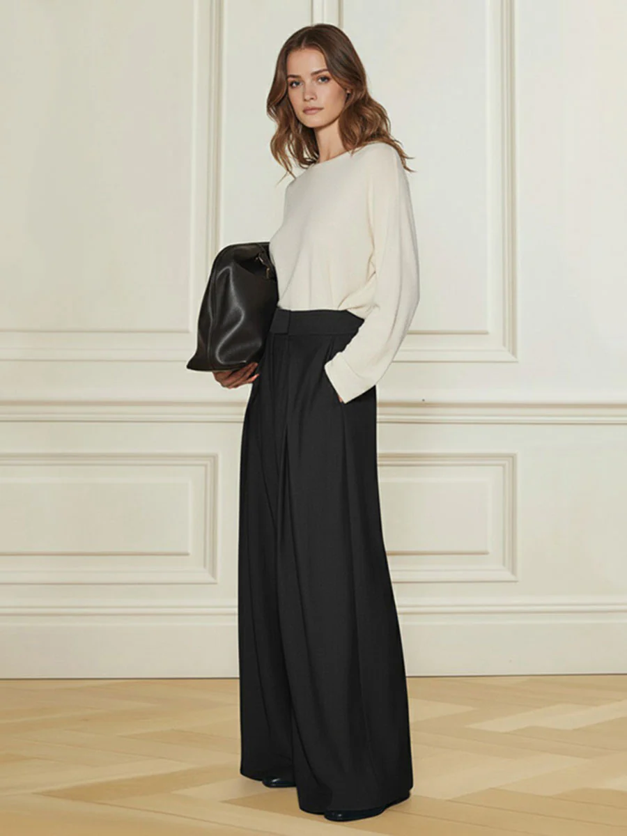 High Waisted Loose Pleated Solid Color Pants - Image 8