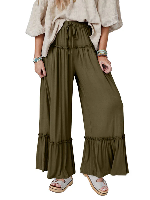 High Waisted Loose Pleated Solid Color Pants Trousers - Image 10
