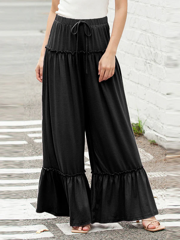 High Waisted Loose Pleated Solid Color Pants Trousers - Image 2