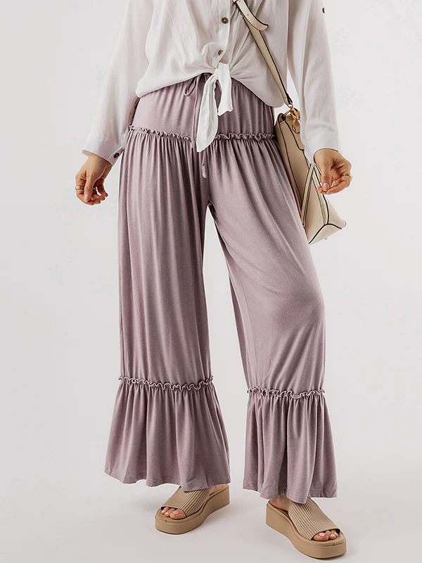 High Waisted Loose Pleated Solid Color Pants Trousers - Image 3