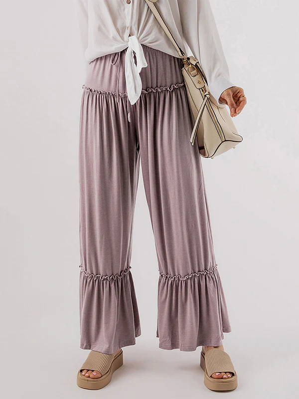 High Waisted Loose Pleated Solid Color Pants Trousers - Image 4