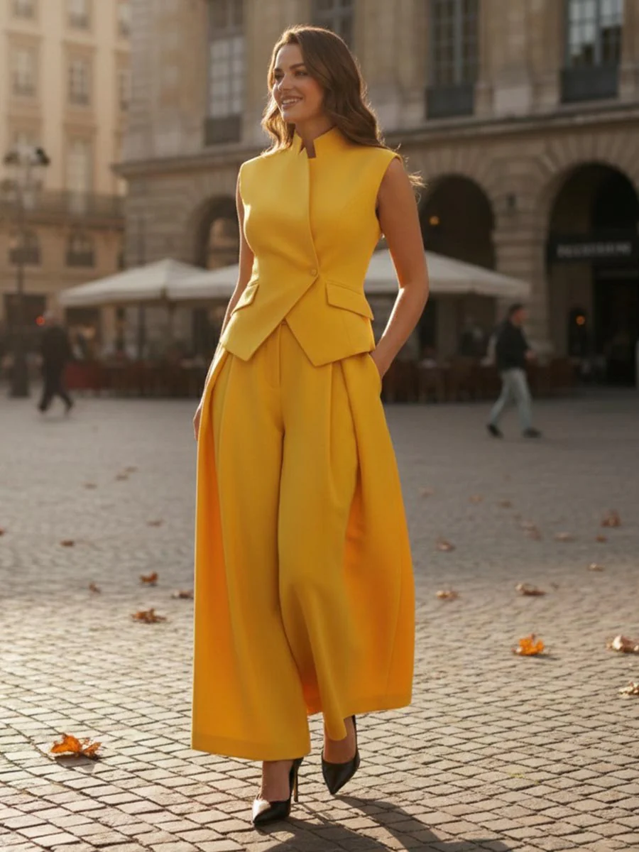 High Waisted Loose Pleated Solid Color Split-Joint Pants - Image 17