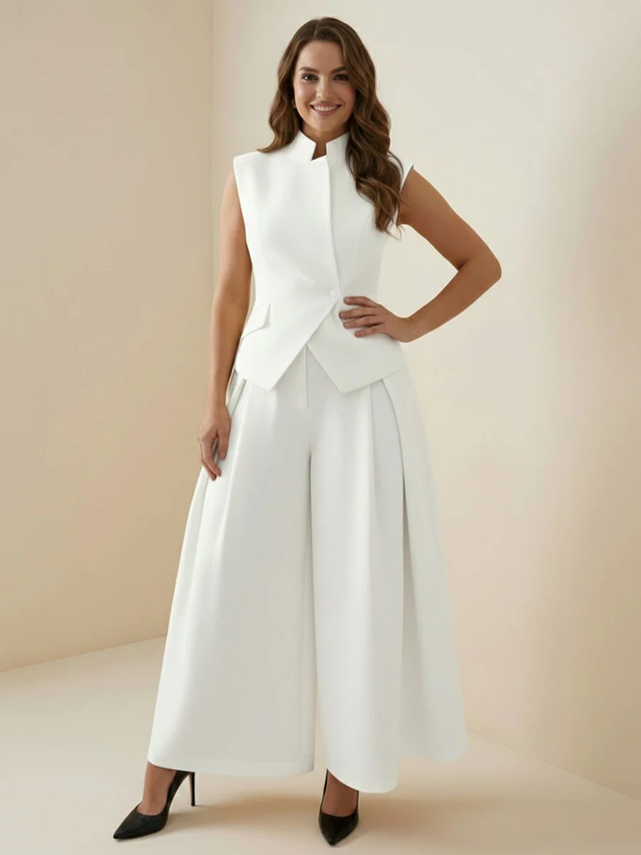 High Waisted Loose Pleated Solid Color Split-Joint Pants - Image 4