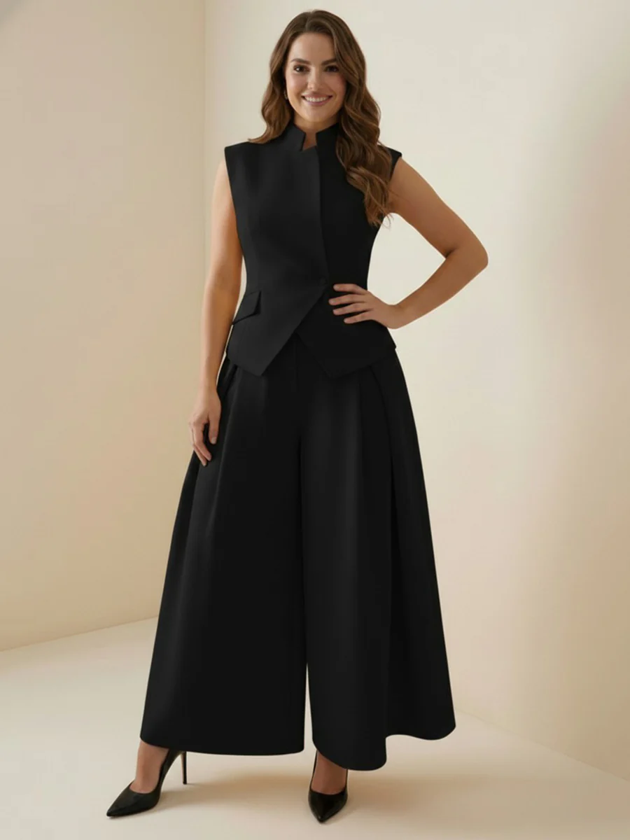 High Waisted Loose Pleated Solid Color Split-Joint Pants - Image 8