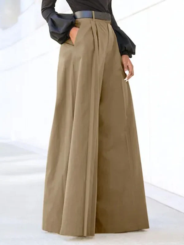 High Waisted Loose Pleated Solid Color Split-Joint Pants Trousers - Image 3