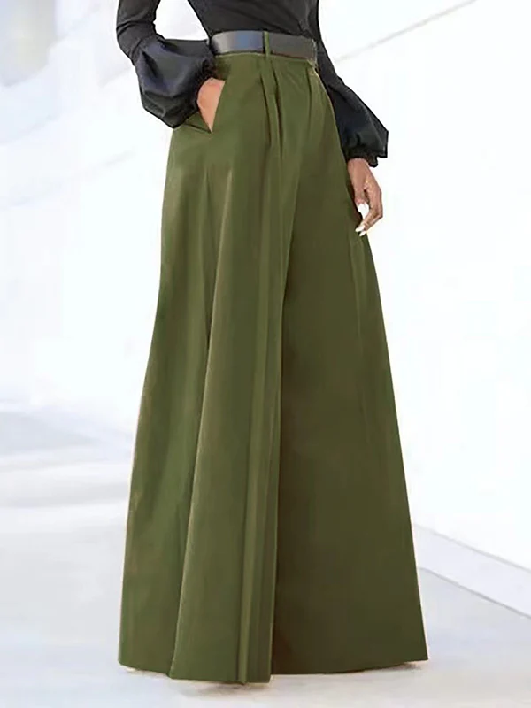 High Waisted Loose Pleated Solid Color Split-Joint Pants Trousers - Image 5