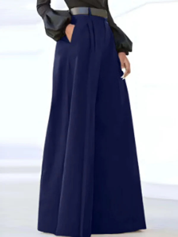 High Waisted Loose Pleated Solid Color Split-Joint Pants Trousers - Image 6