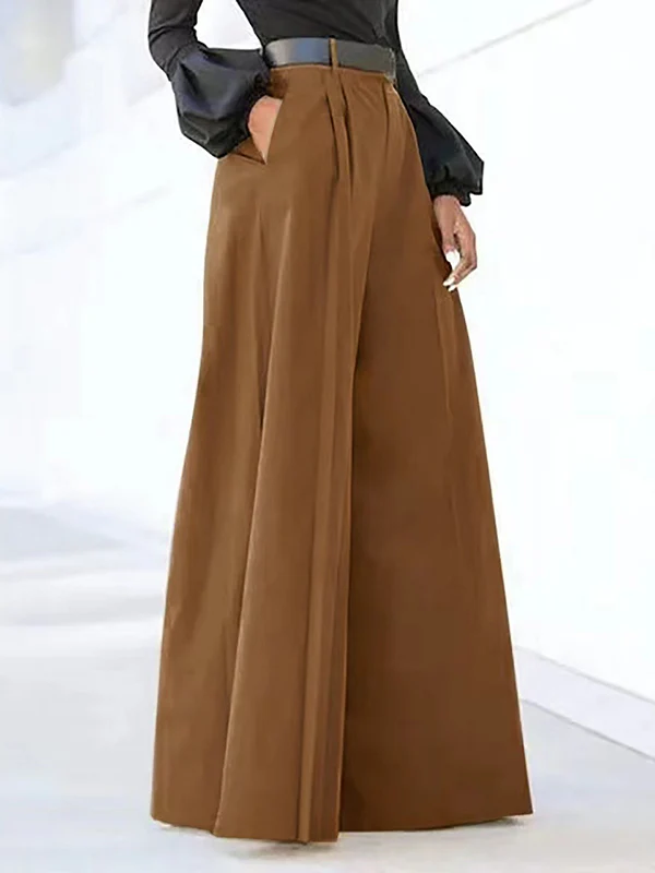 High Waisted Loose Pleated Solid Color Split-Joint Pants Trousers - Image 7