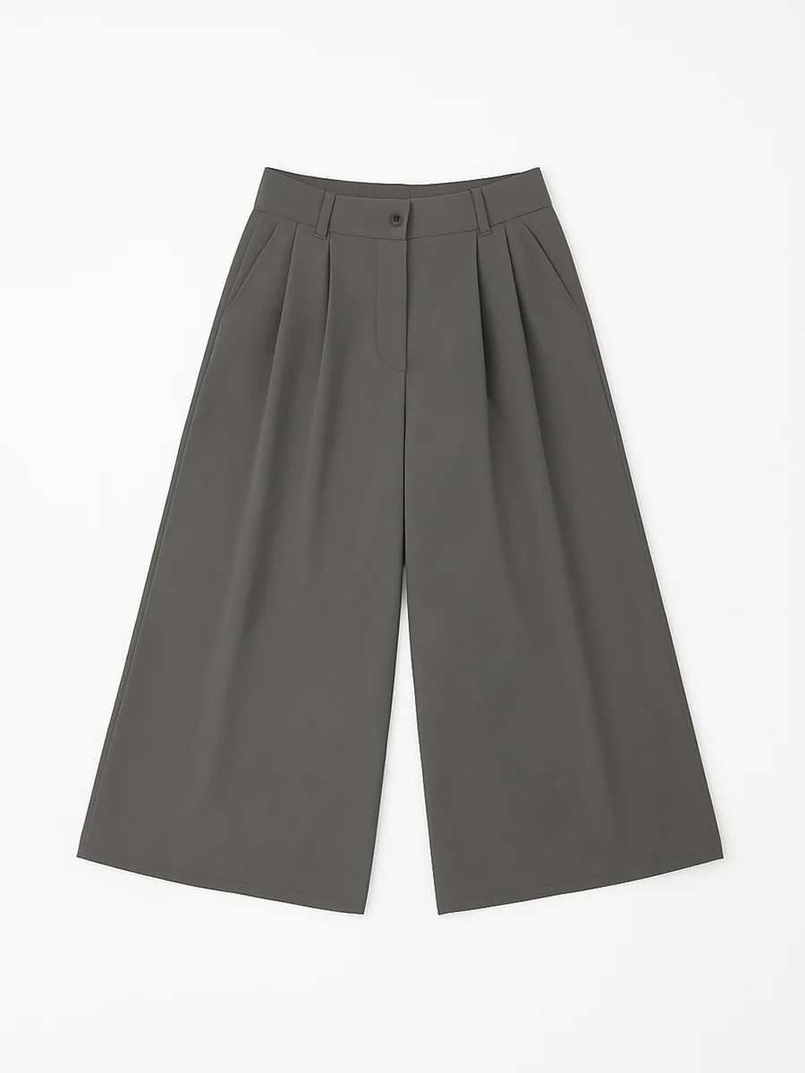 High Waisted Loose Pleated Solid Color Split-Joint Pants Trousers - Image 8