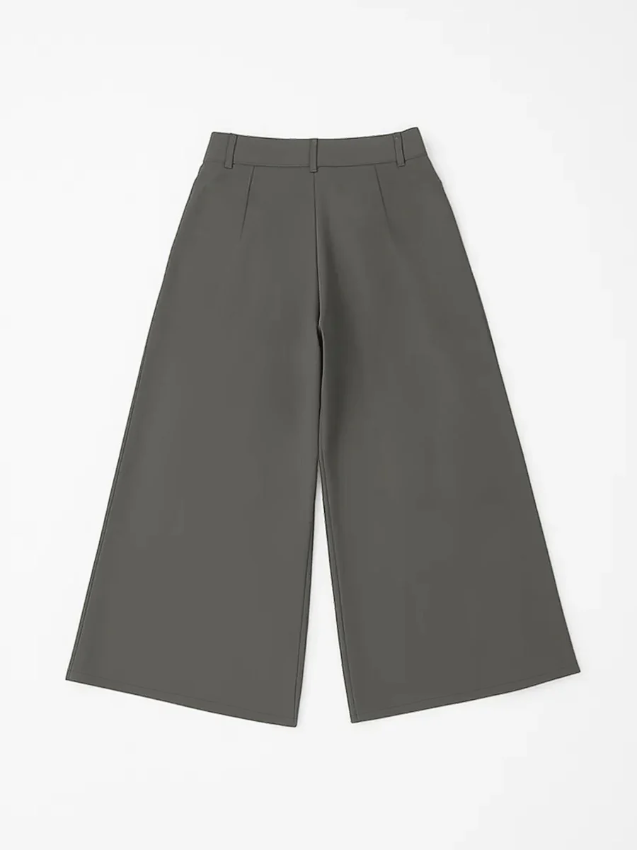 High Waisted Loose Pleated Solid Color Split-Joint Pants Trousers - Image 9