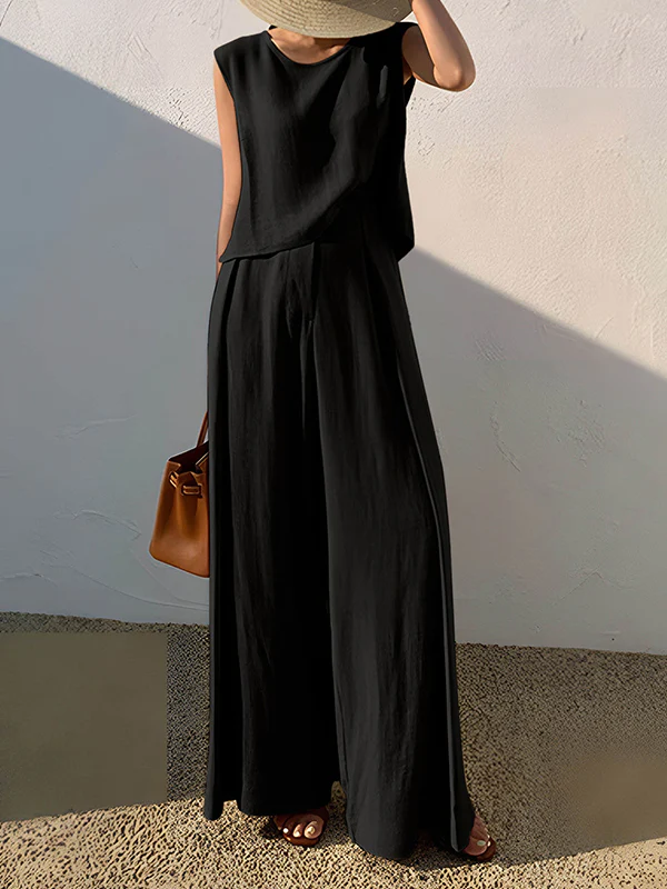 High Waisted Loose Pleated Solid Color Split-Joint Pants Trousers - Image 2