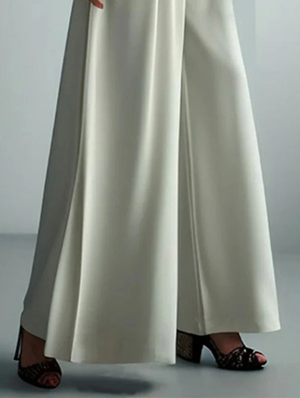 High Waisted Loose Pleated Solid Color Split-Joint Pants Trousers - Image 3