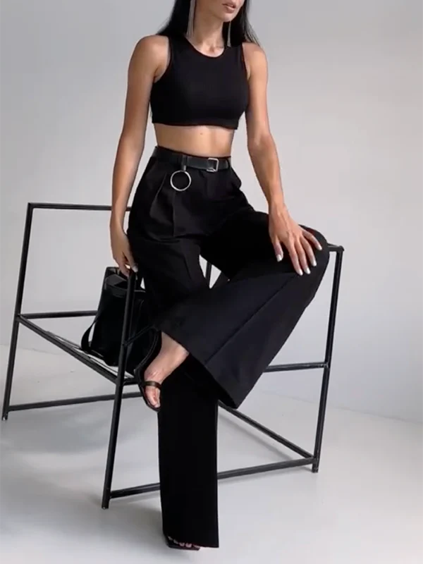 High Waisted Loose Pleated Solid Color Split-Joint Suit Pants Trousers - Image 10
