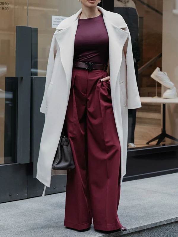 High Waisted Loose Pleated Solid Color Split-Joint Suit Pants Trousers - Image 3