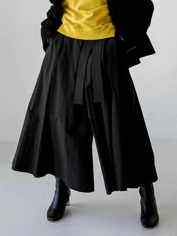 High Waisted Loose Pleated Solid Color Tied Waist Wide Leg Pants Trousers - Image 3