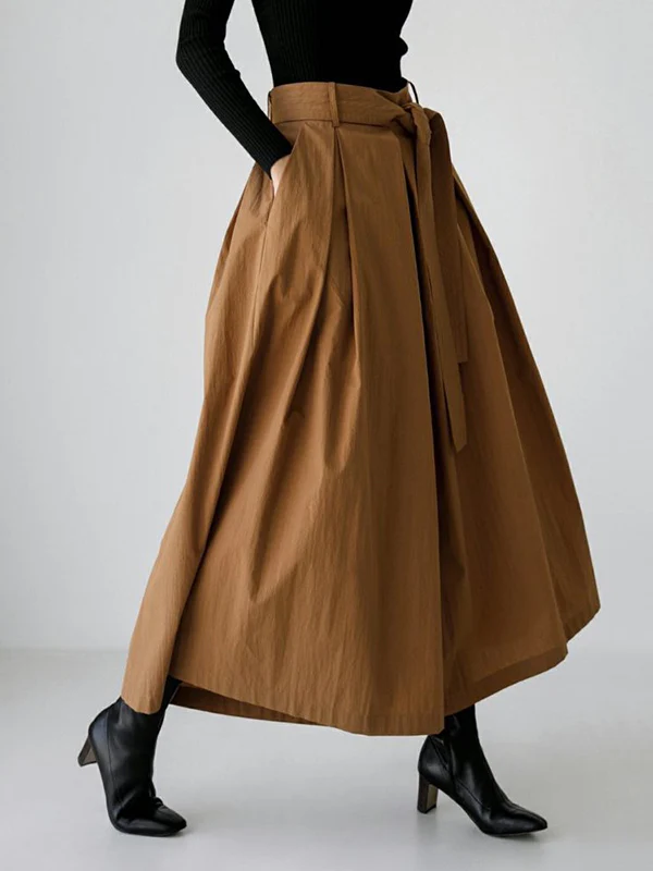 High Waisted Loose Pleated Solid Color Tied Waist Wide Leg Pants Trousers - Image 7