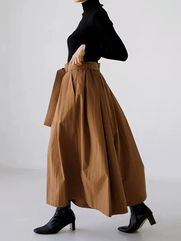 High Waisted Loose Pleated Solid Color Tied Waist Wide Leg Pants Trousers - Image 8