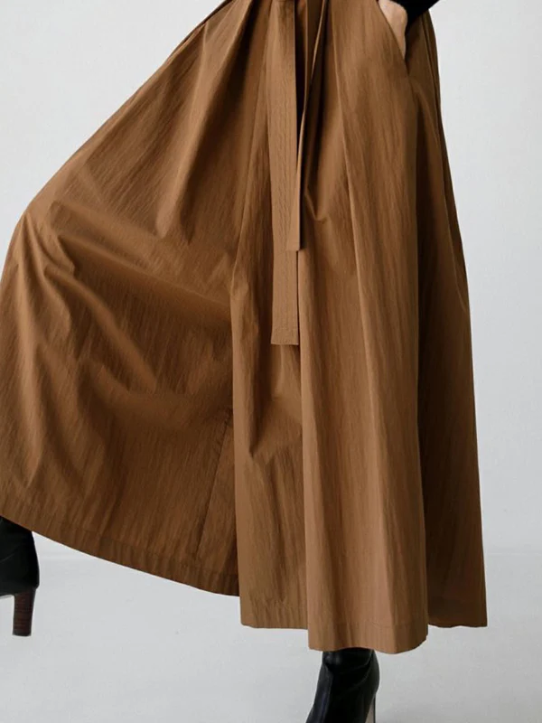 High Waisted Loose Pleated Solid Color Tied Waist Wide Leg Pants Trousers - Image 9