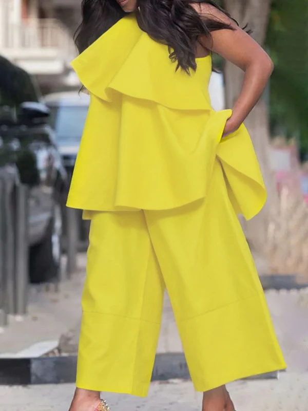 High Waisted Loose Pockets Solid Color Pants Trousers - Image 3