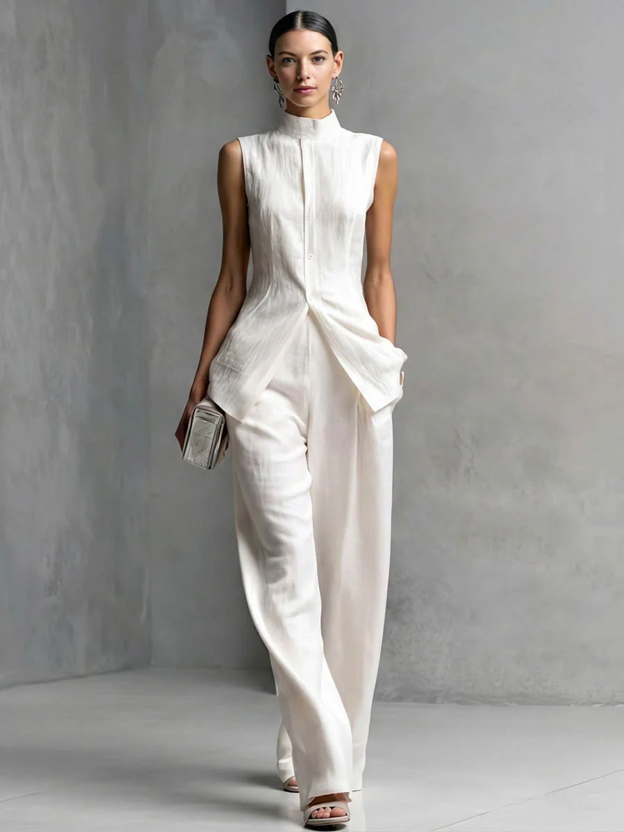 High Waisted Loose Pockets Solid Color Pants Trousers - Image 2