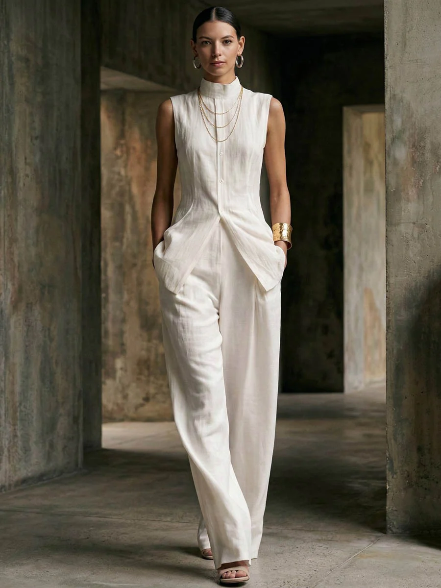 High Waisted Loose Pockets Solid Color Pants Trousers - Image 3